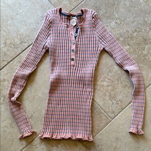 Sundance Pink and Blue Striped Ribbed Henley Top